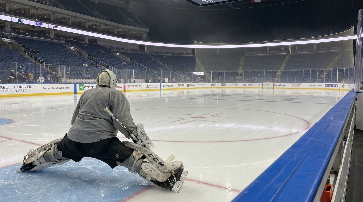 Backup goaltender warming up before starting second night