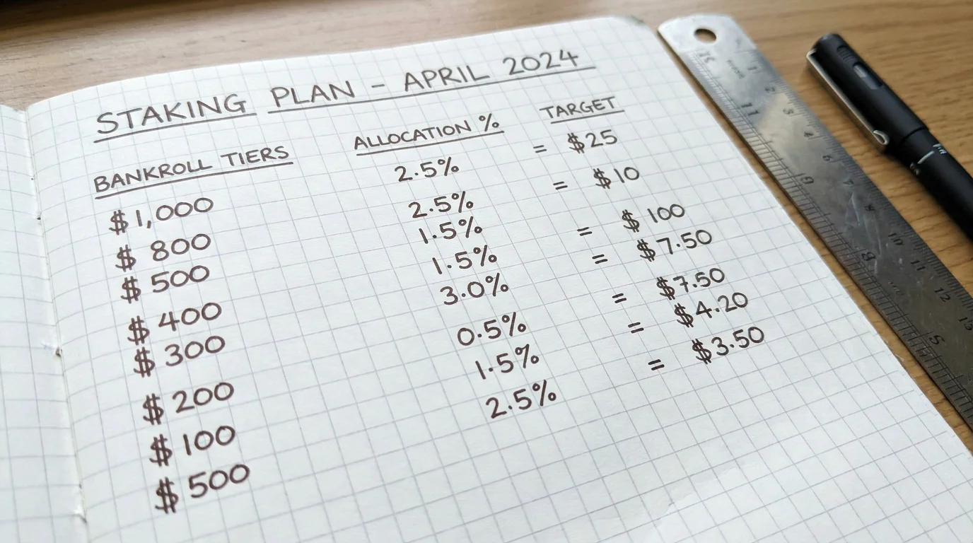 Clean notepad showing structured bankroll percentage plan