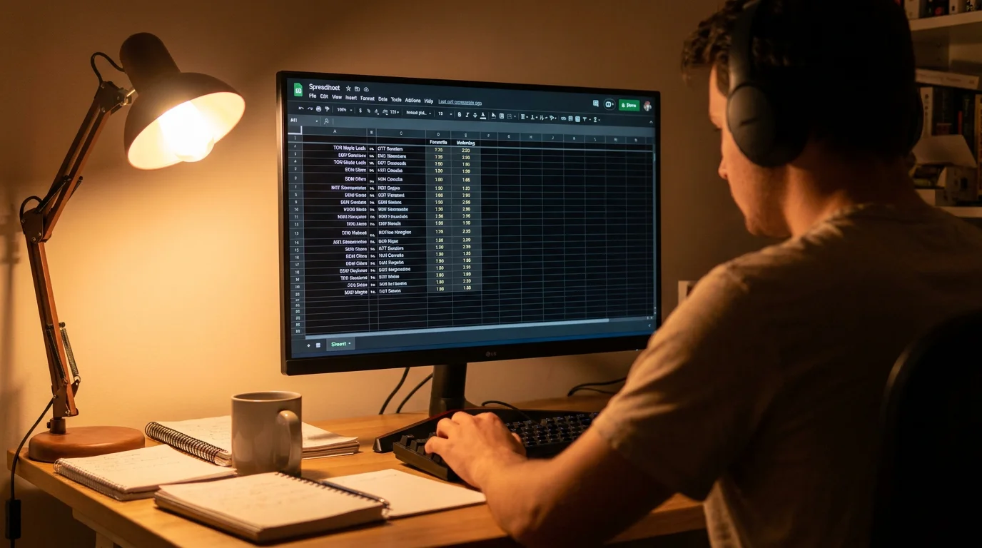 Person studying hockey odds on a screen showing favourite and underdog pricing