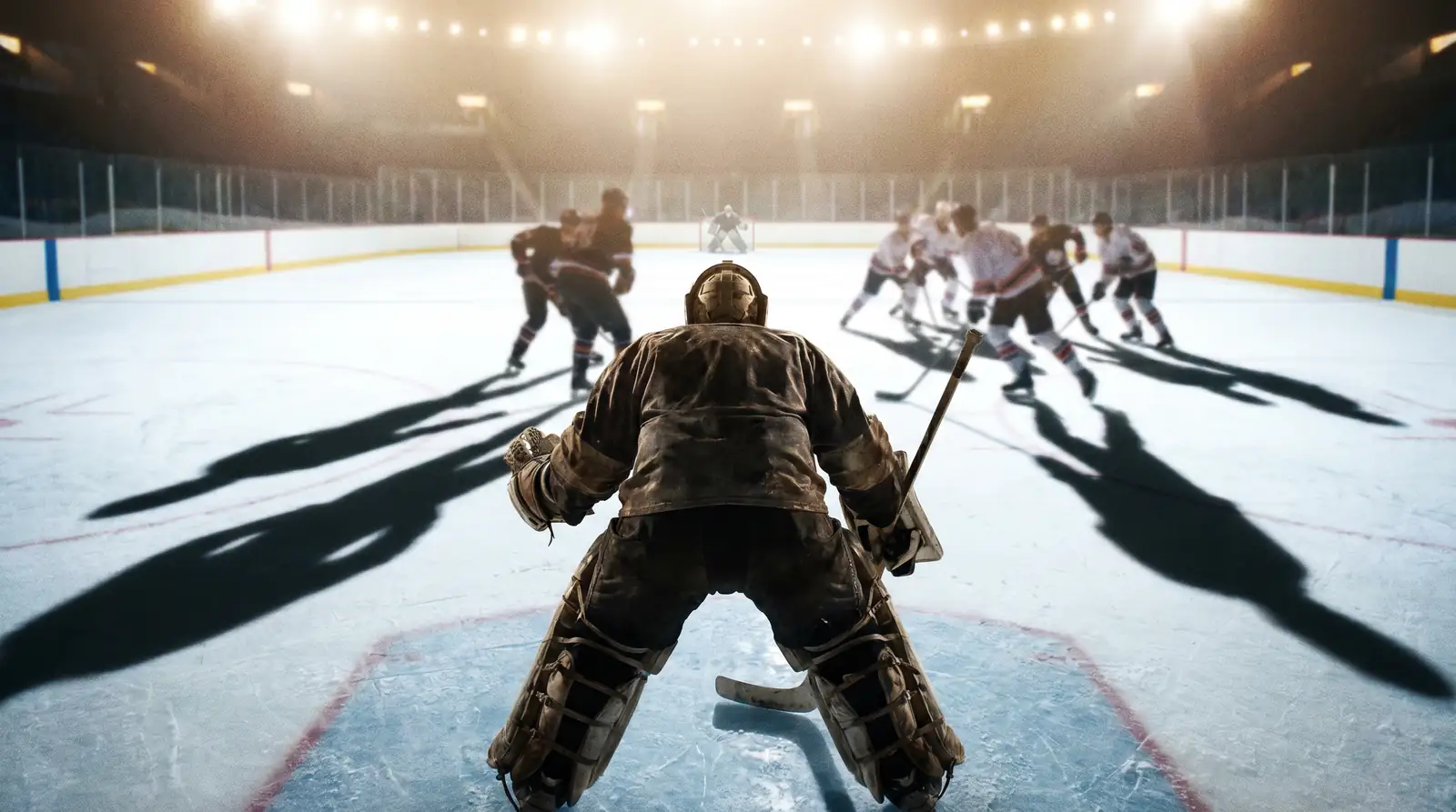 Two goaltenders facing off with stats overlay in background