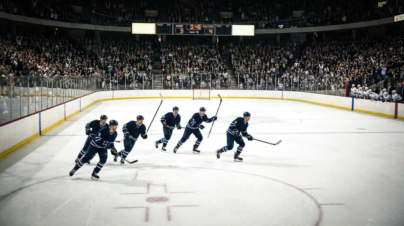 Hockey team with an extra attacker on the ice after pulling their goaltender in the final minutes