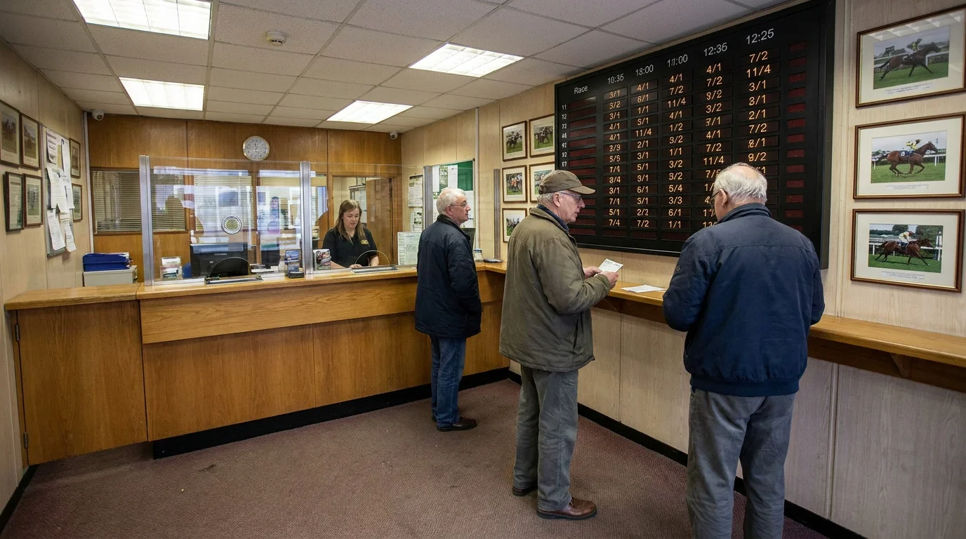 Traditional UK betting shop odds board showing fractional prices for sports markets