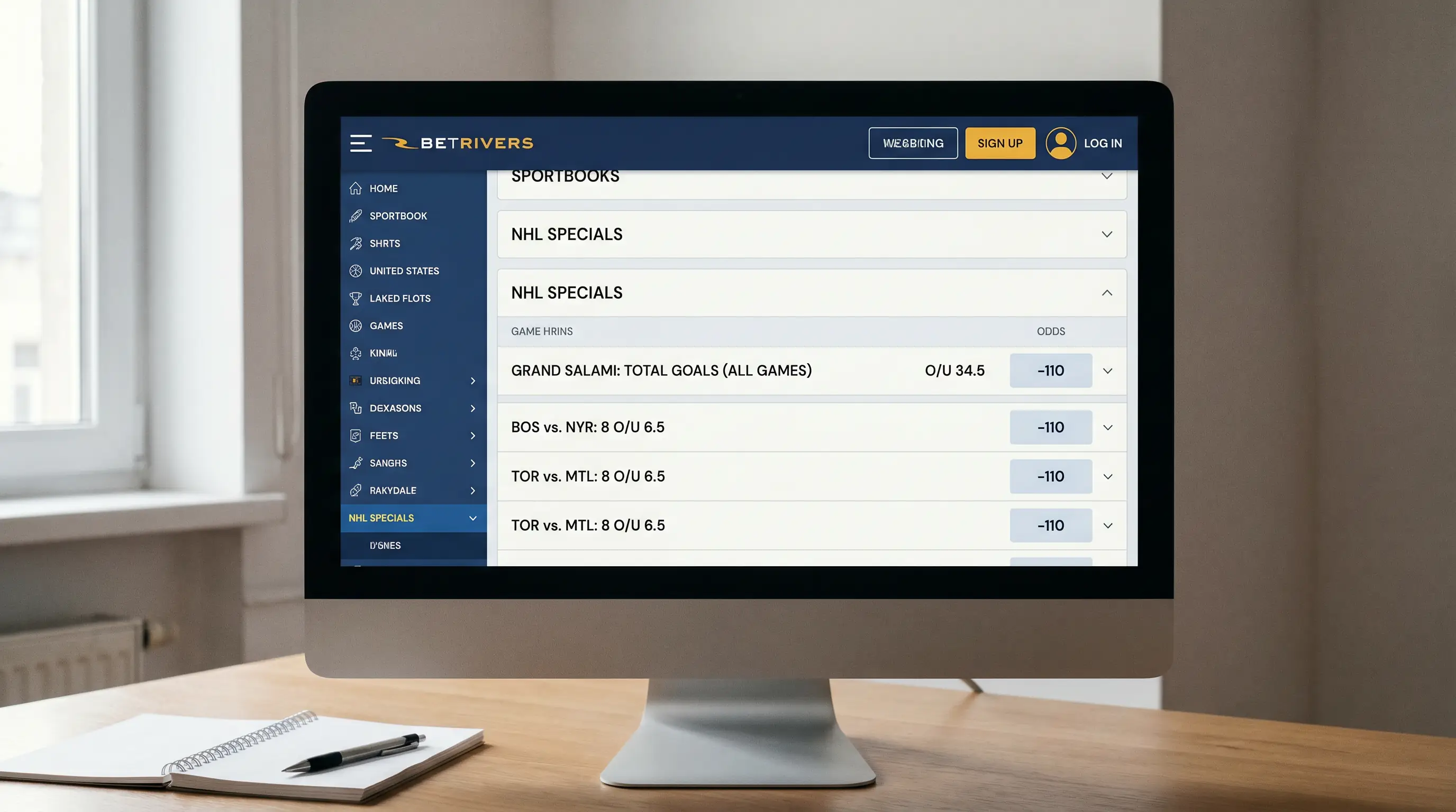 Sportsbook interface highlighting the NHL specials section with grand salami market listed