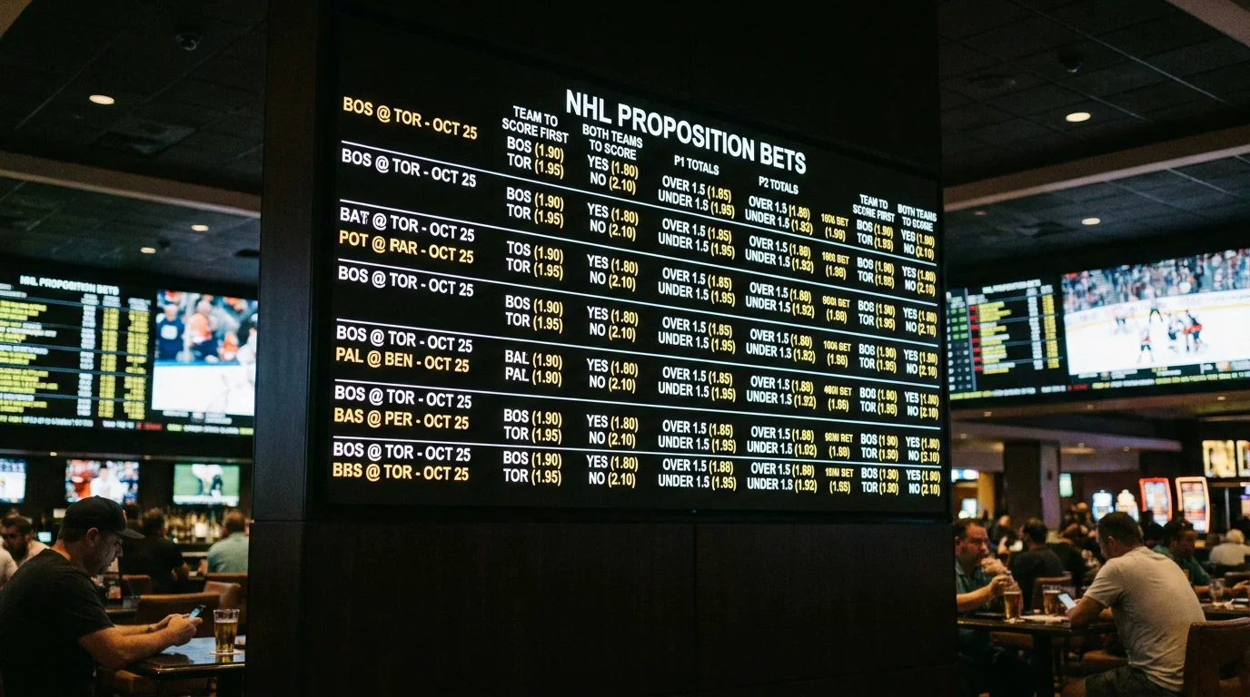 Sportsbook screen displaying various NHL game proposition bet options