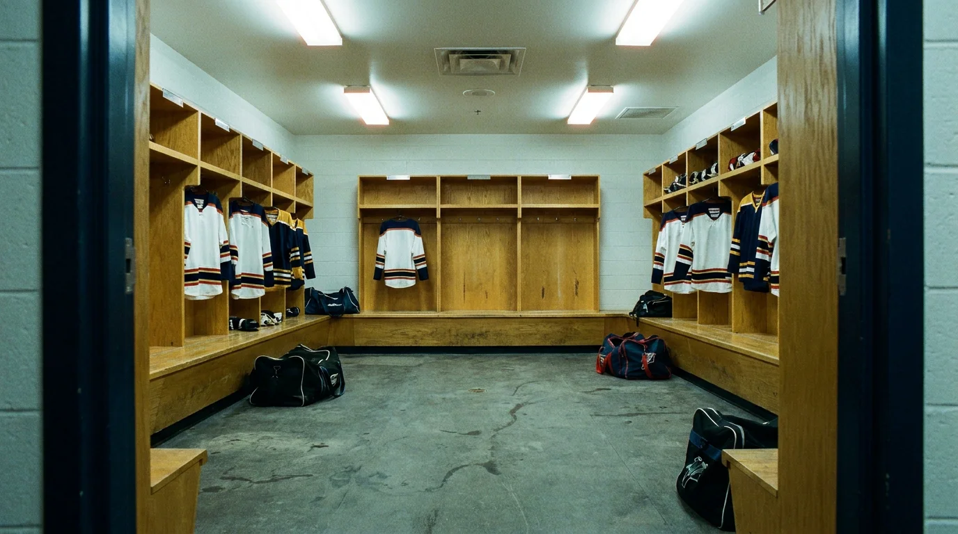 Hockey locker room with empty stalls after roster changes