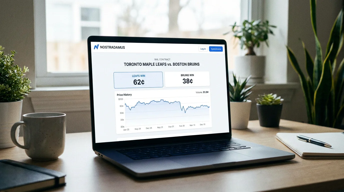 Kalshi platform interface showing a live NHL event contract with current price and volume