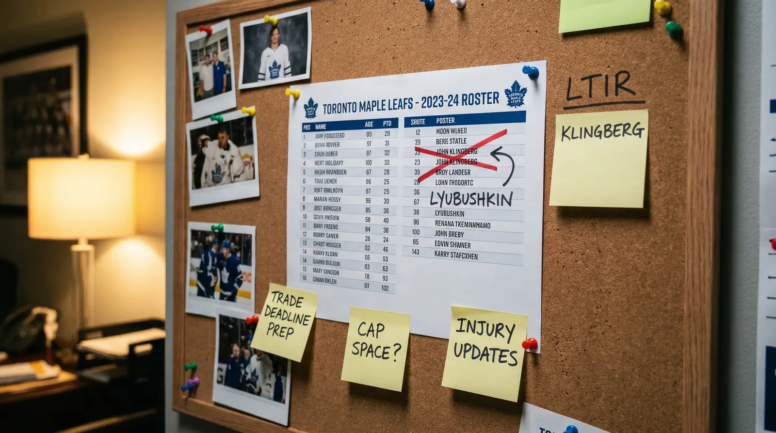 Team roster board with a player moved to long-term injured reserve creating cap space