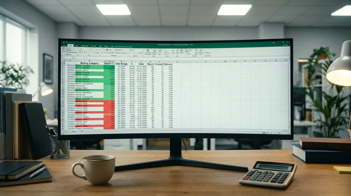 Organised spreadsheet showing categorised betting performance