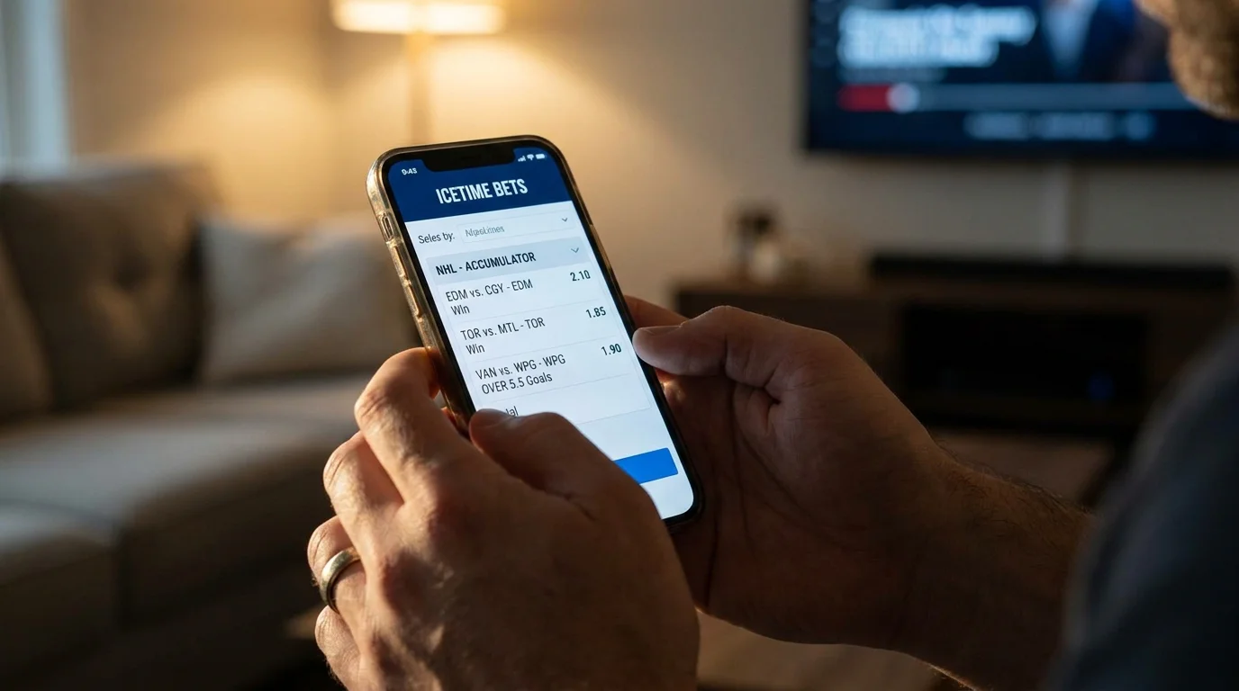 Multiple NHL game odds multiplying across an accumulator bet slip