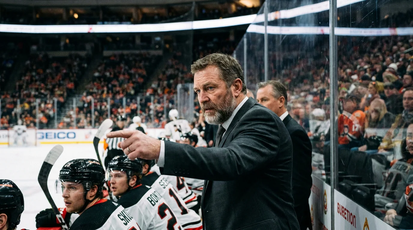 Home team coach studying the matchup board before making his line change at a stoppage