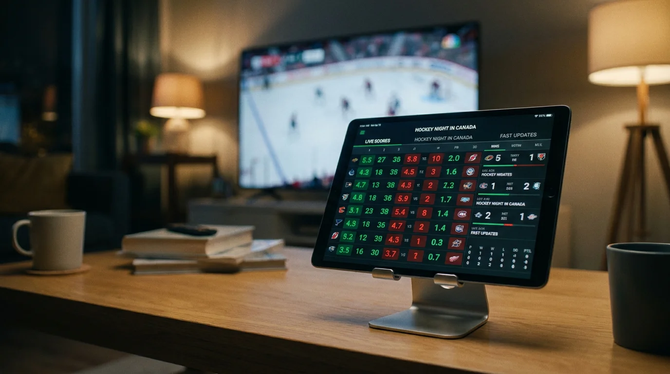 Fast-moving live hockey betting interface on tablet screen