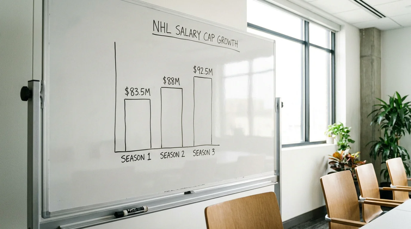 Rising bar chart illustrating NHL salary cap growth from current levels toward projected figures