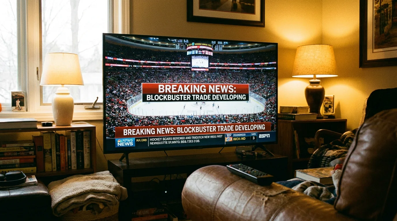 Sports broadcast desk covering NHL trade deadline announcements