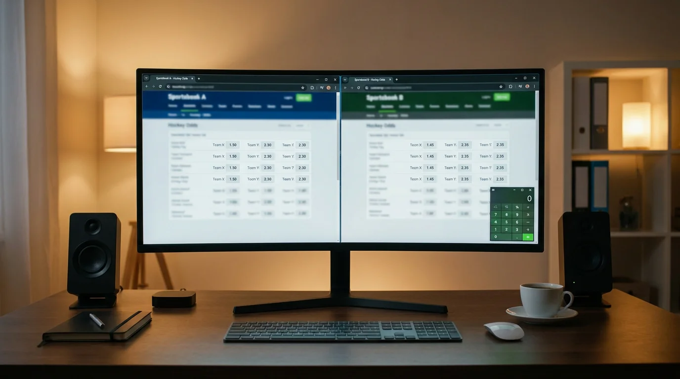 Two sportsbook tabs open side by side showing different NHL moneyline odds for the same game