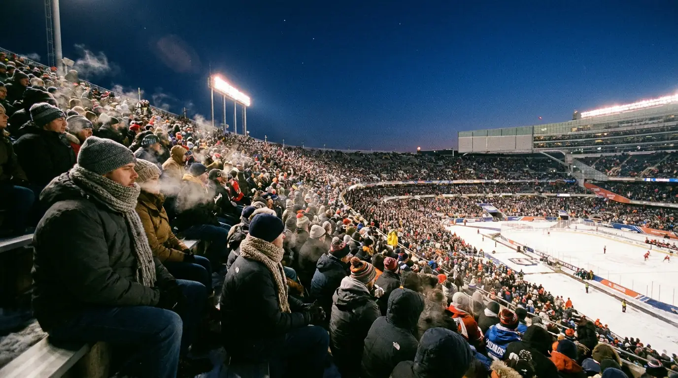 Massive outdoor hockey rink built inside football stadium