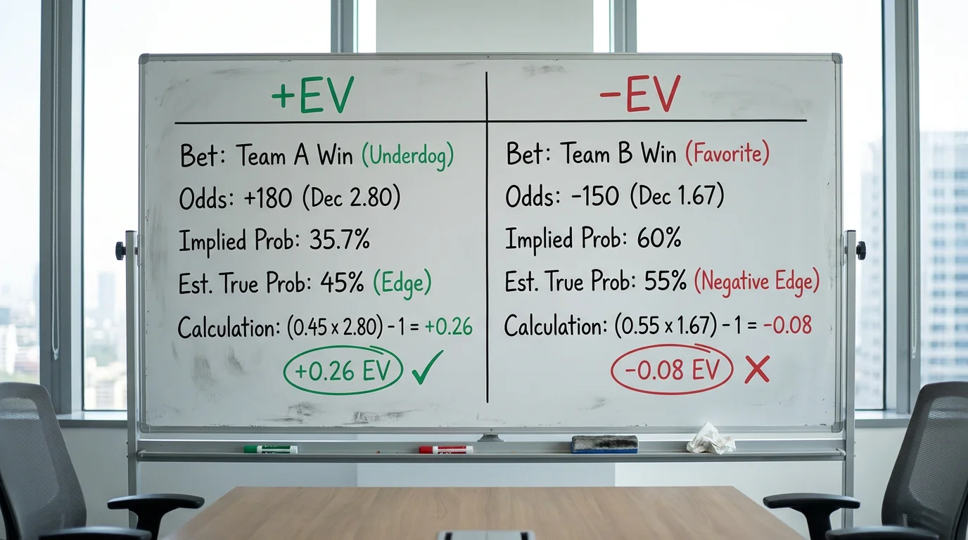 Side-by-side comparison of a profitable and unprofitable hockey bet with EV calculations shown