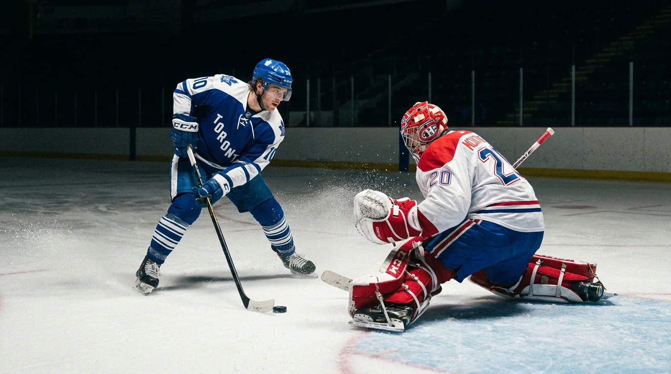 NHL player taking a shootout attempt one-on-one against the goaltender