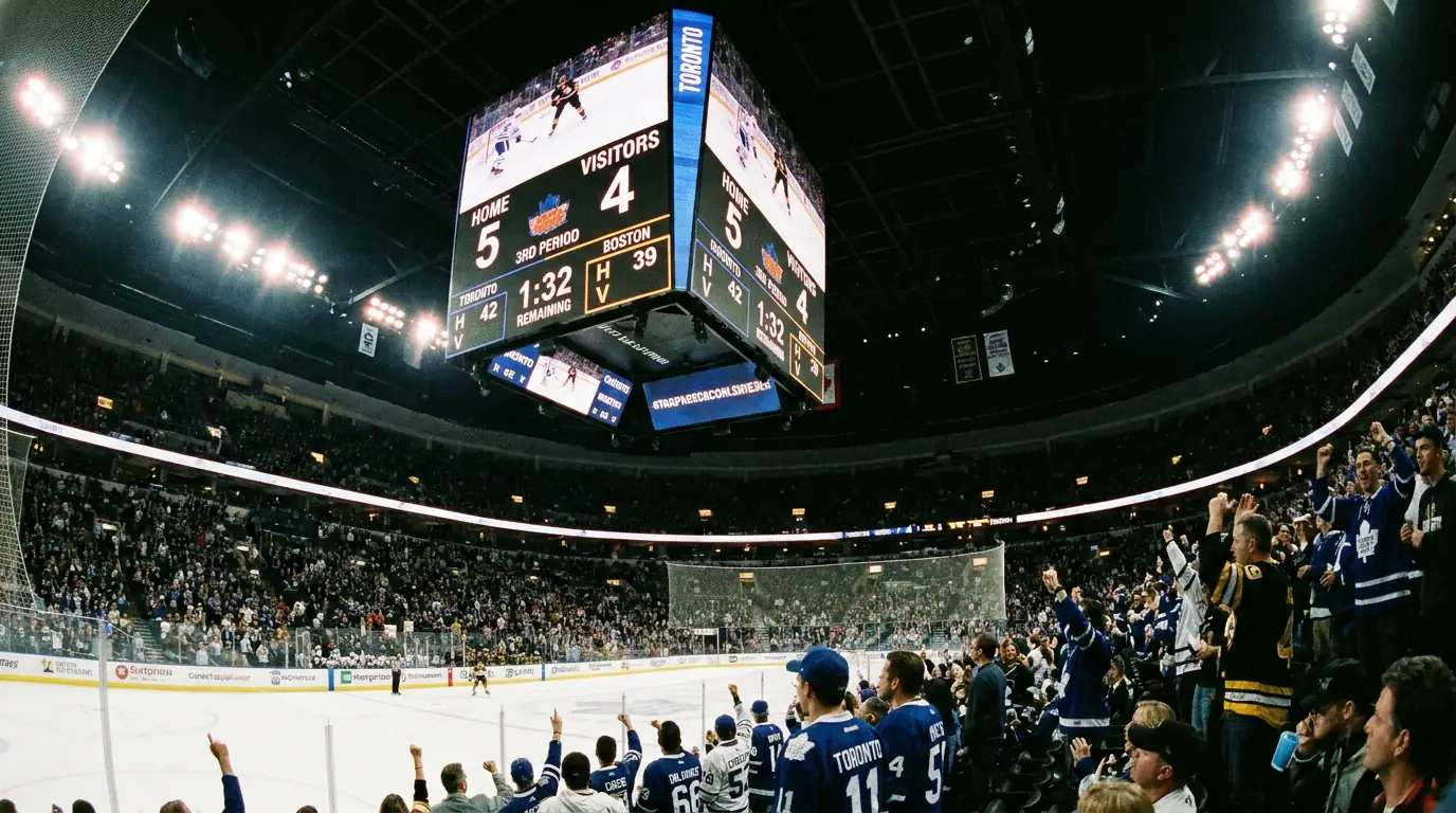 Scoreboard showing high-scoring game driven by power plays