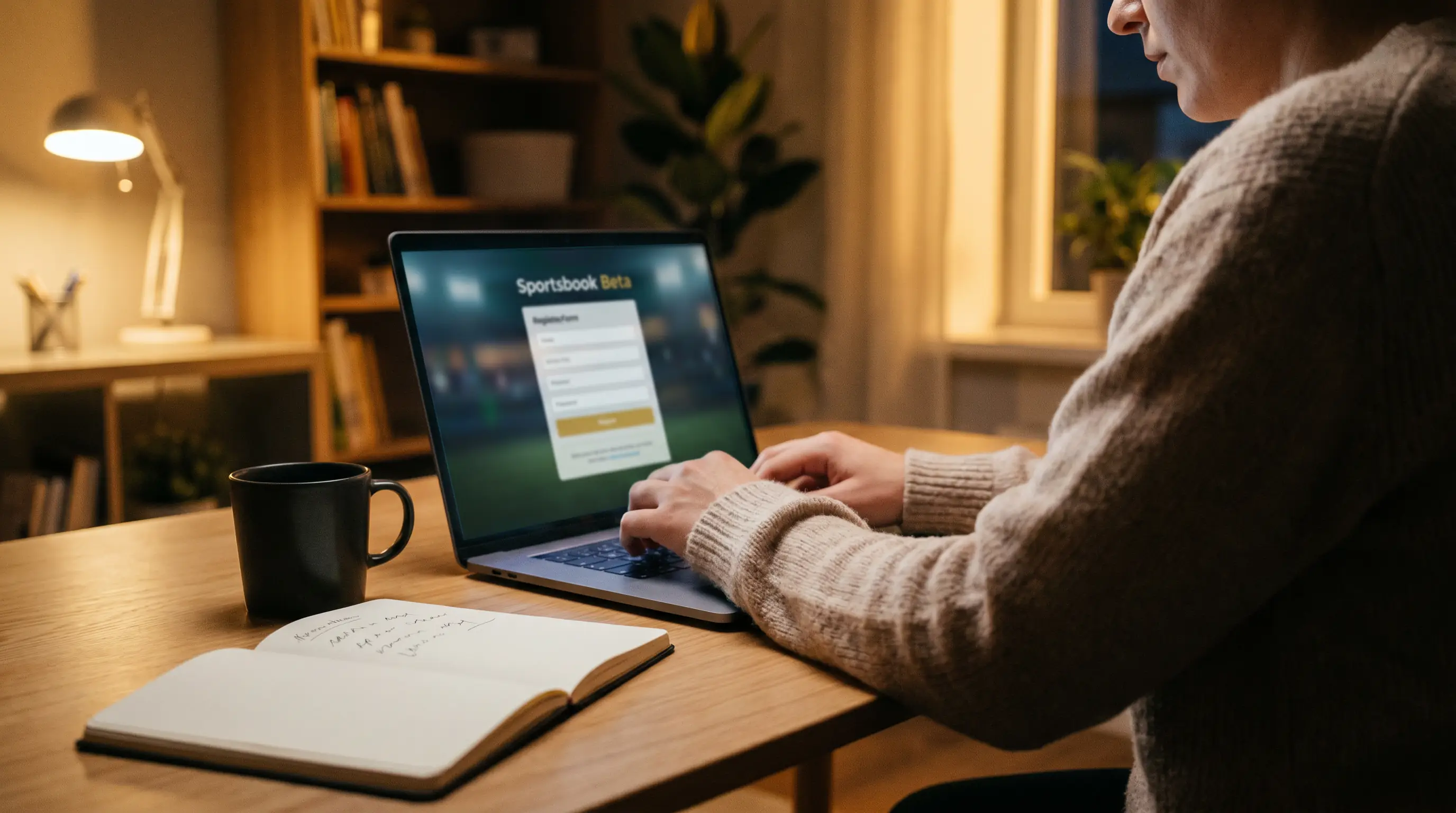 Person registering a sportsbook account on a laptop for hockey betting