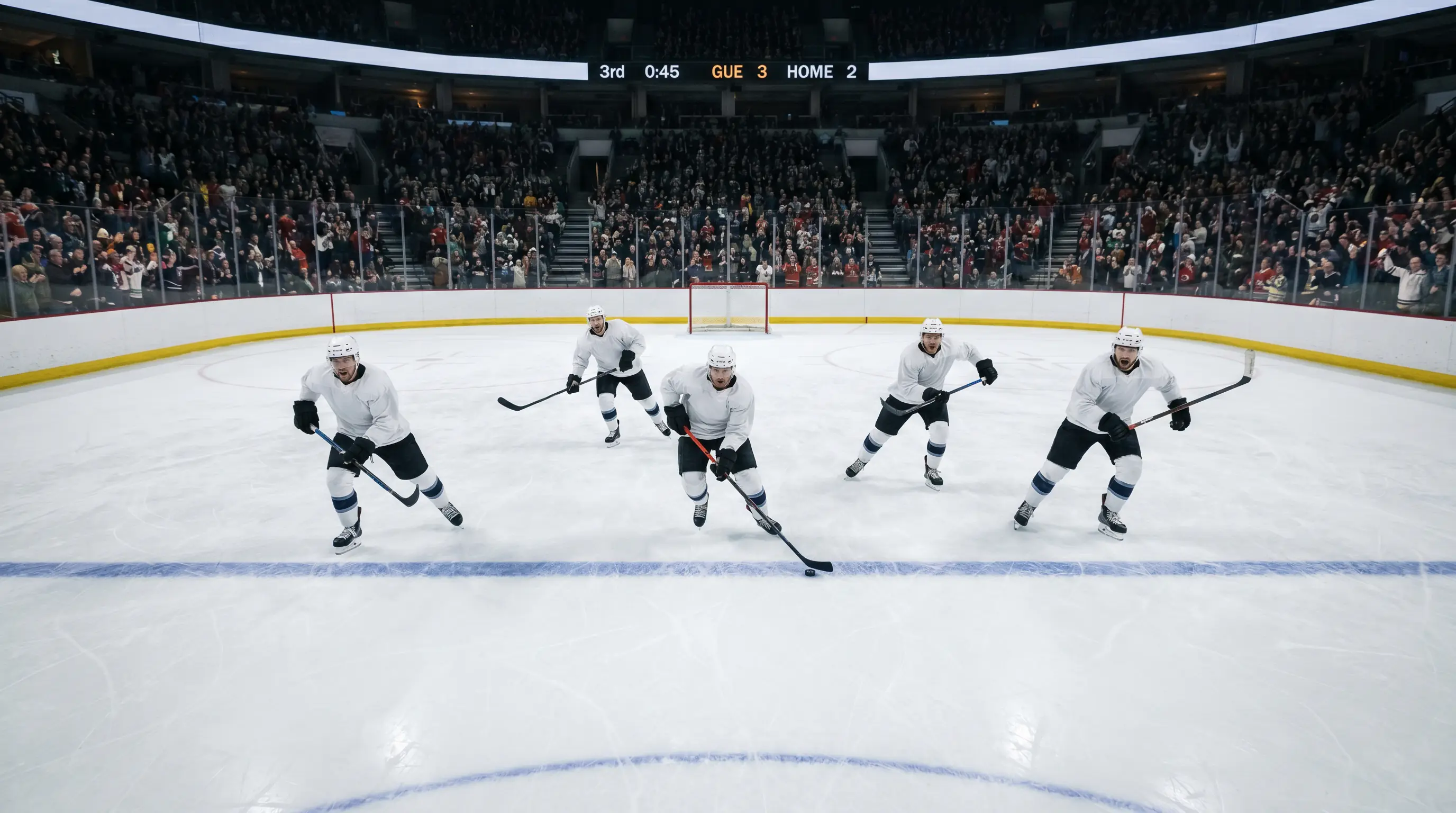 NHL trailing team with six skaters attacking after pulling their goaltender in the third period