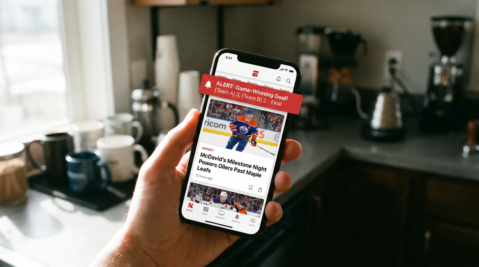 Mobile phone showing breaking NHL trade news alert