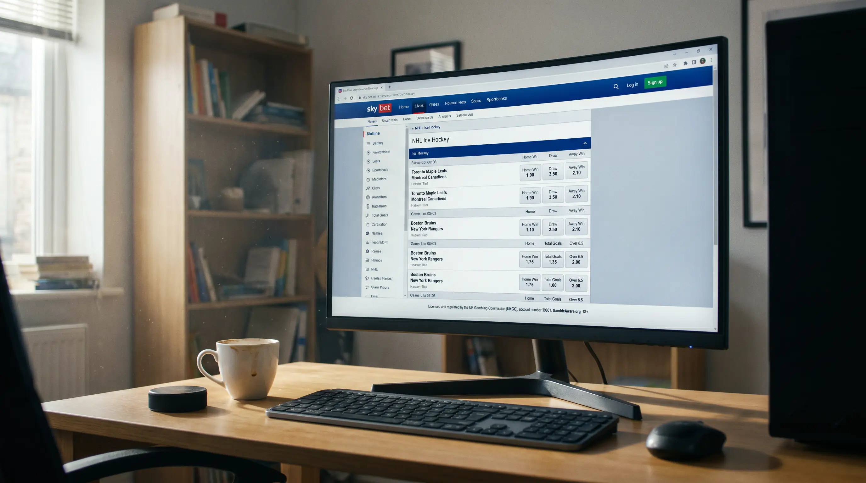 UKGC-licensed sportsbook interface displaying regulated NHL betting markets with clear terms